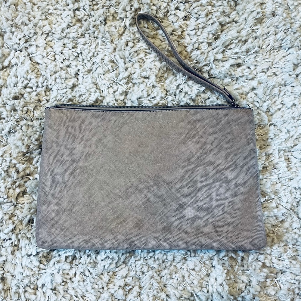 Neutral Beige Wristlet - Saffiano-style leather